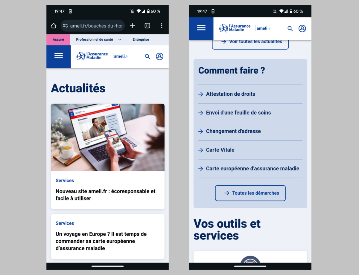 La nouvelle version mobile du site Ameli.fr © Alexandre Boero / Clubic