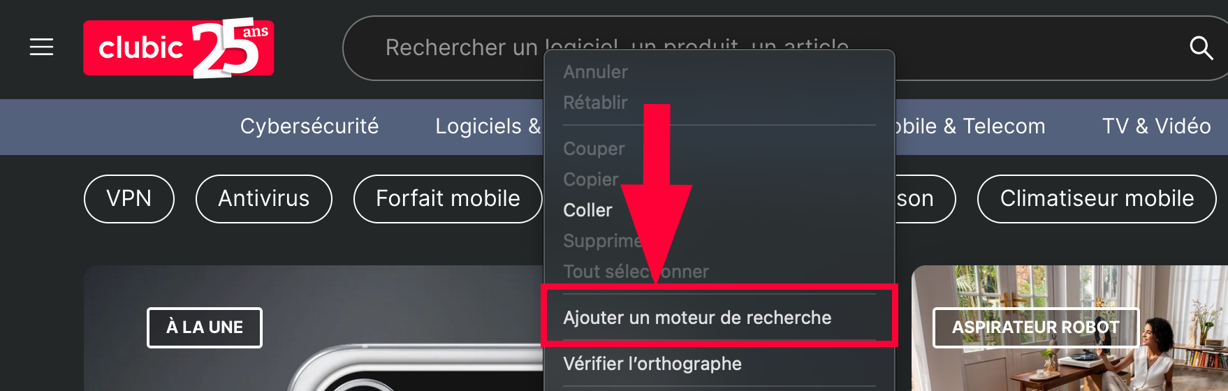 L'ajout simplifié d'un moteur de recherche