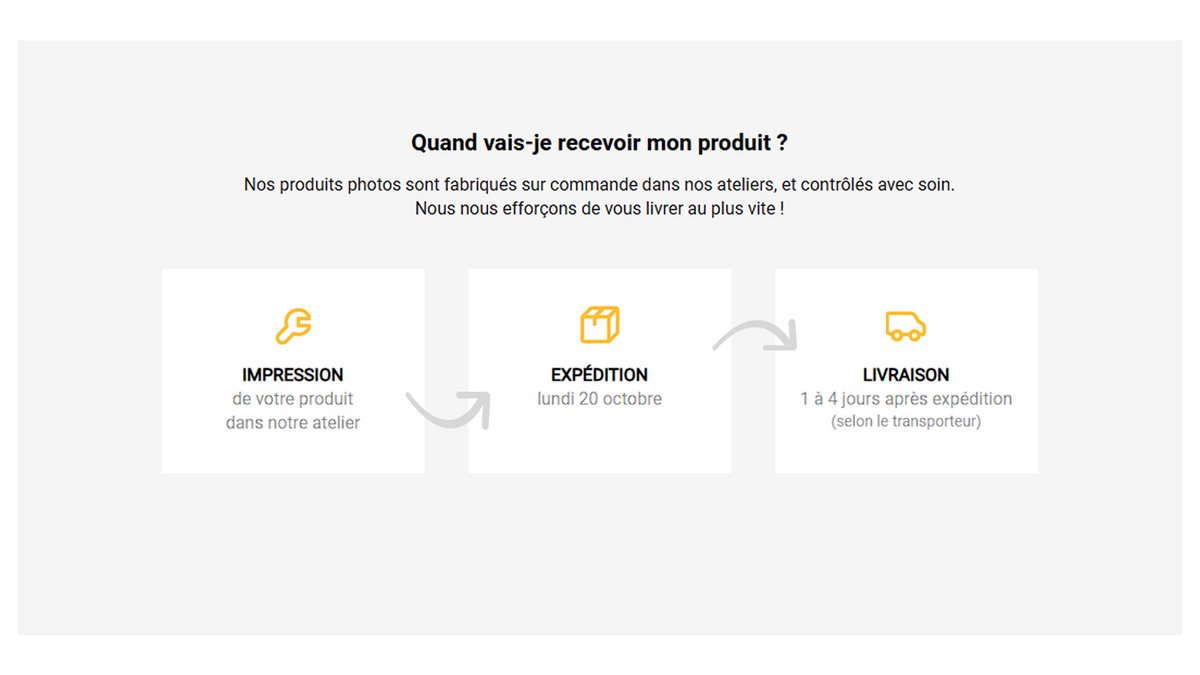 Fnac Photo : livraison à domicile ou retrait gratuit, envoi rapide sur formats standard, délais allongés pour grands formats, option premium, suivi de commande et retours possibles © Fnac