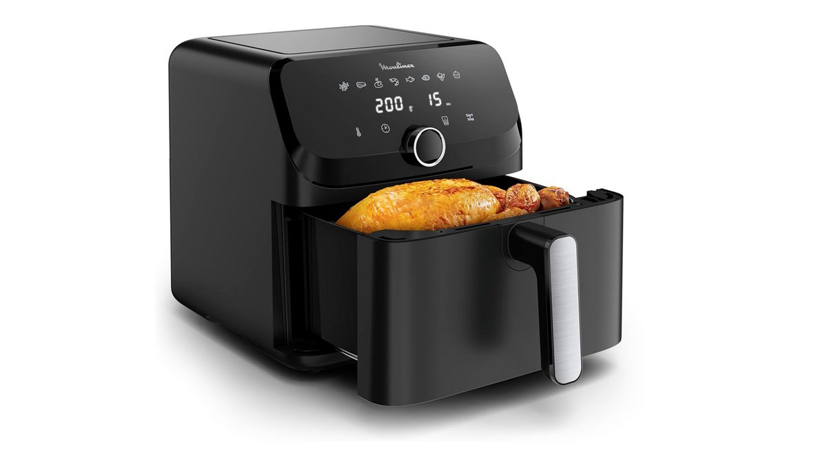 Moulinex Friteuse à air, Très grande capacité de 7.5L, 8programmes prédéfinis, Format compact, Easy Fry Mega, EZ8558F0, Noir