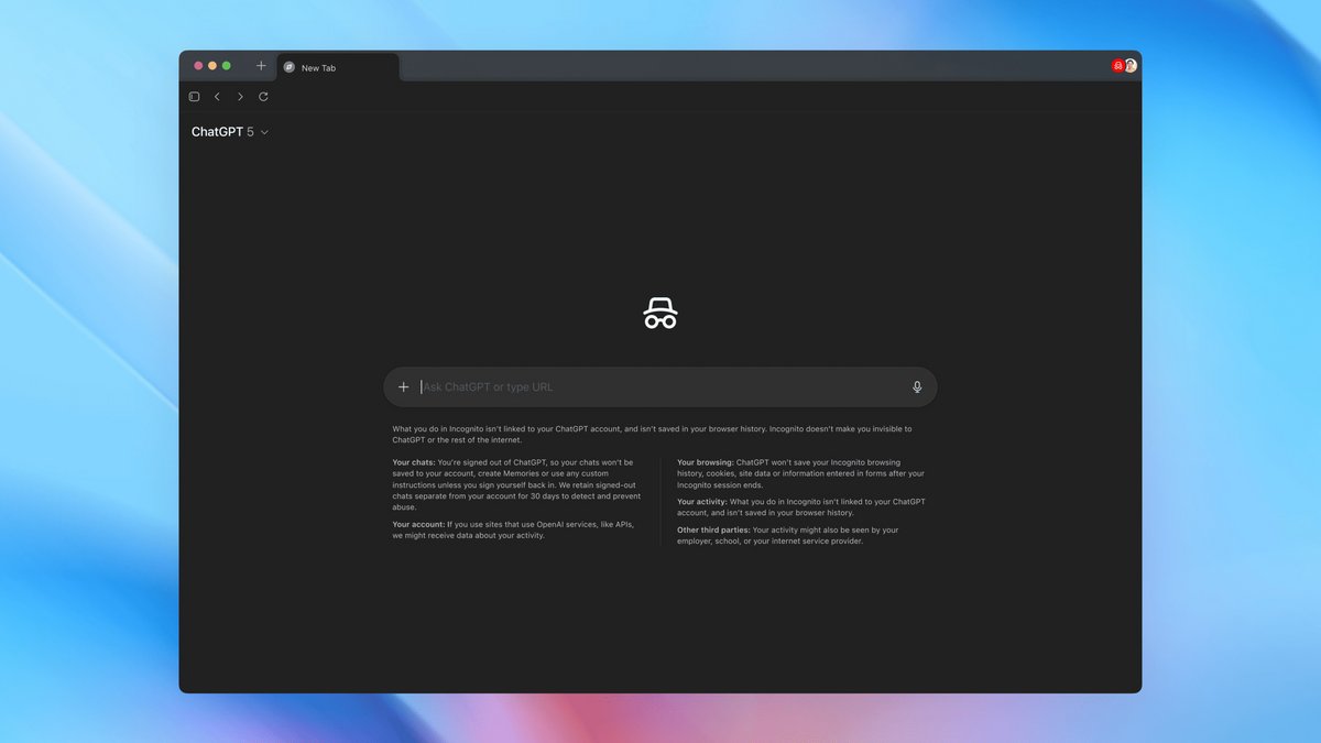 Le mode incognito de ChatGPT Atlas © OpenAI