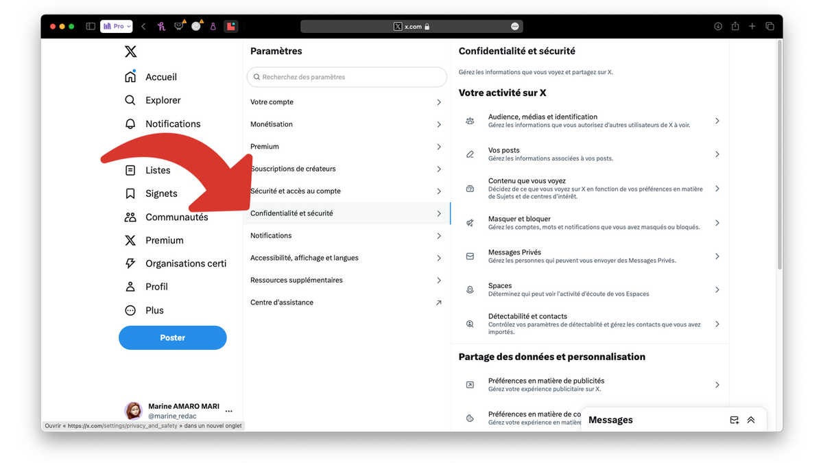 Atteindre les réglages de Confidentialité et sécurité © Clubic