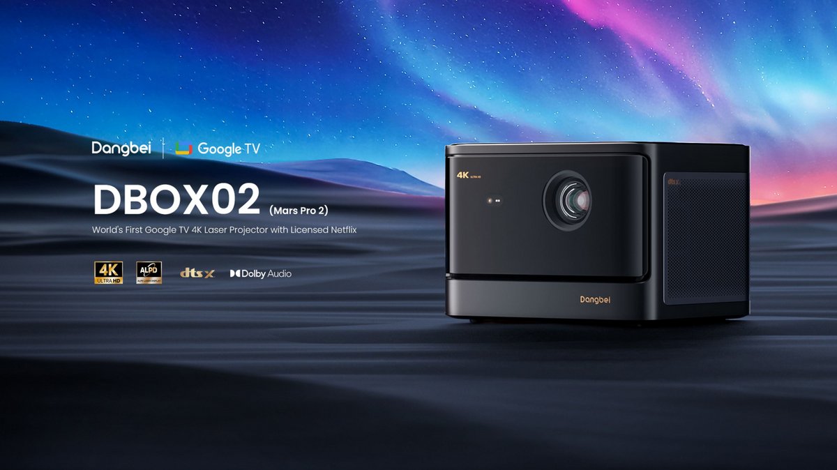 Le Dangbei DBOX02 se présente comme le premier vidéoprojecteur laser 4K avec Google TV et accès à Netflix sous licence © Dangbei