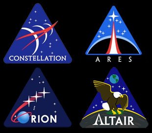 Les quatre logos des nouveaux programmes avec Constellation. Crédits NASA