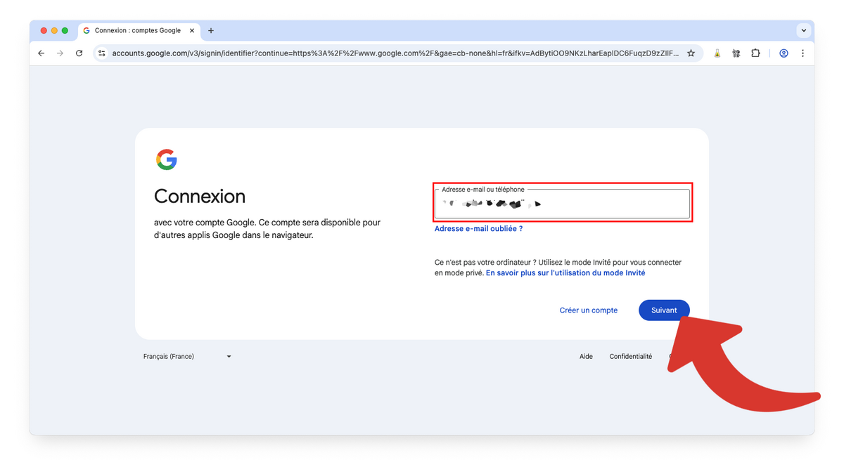 Saisir l'adresse e-mail Gmail © Clubic