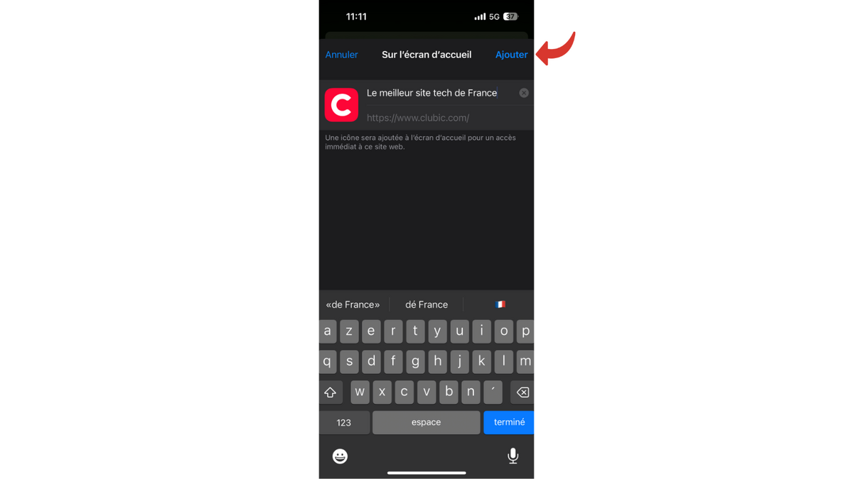 Ajoutez le raccourci à votre écran d'accueil. © Clubic