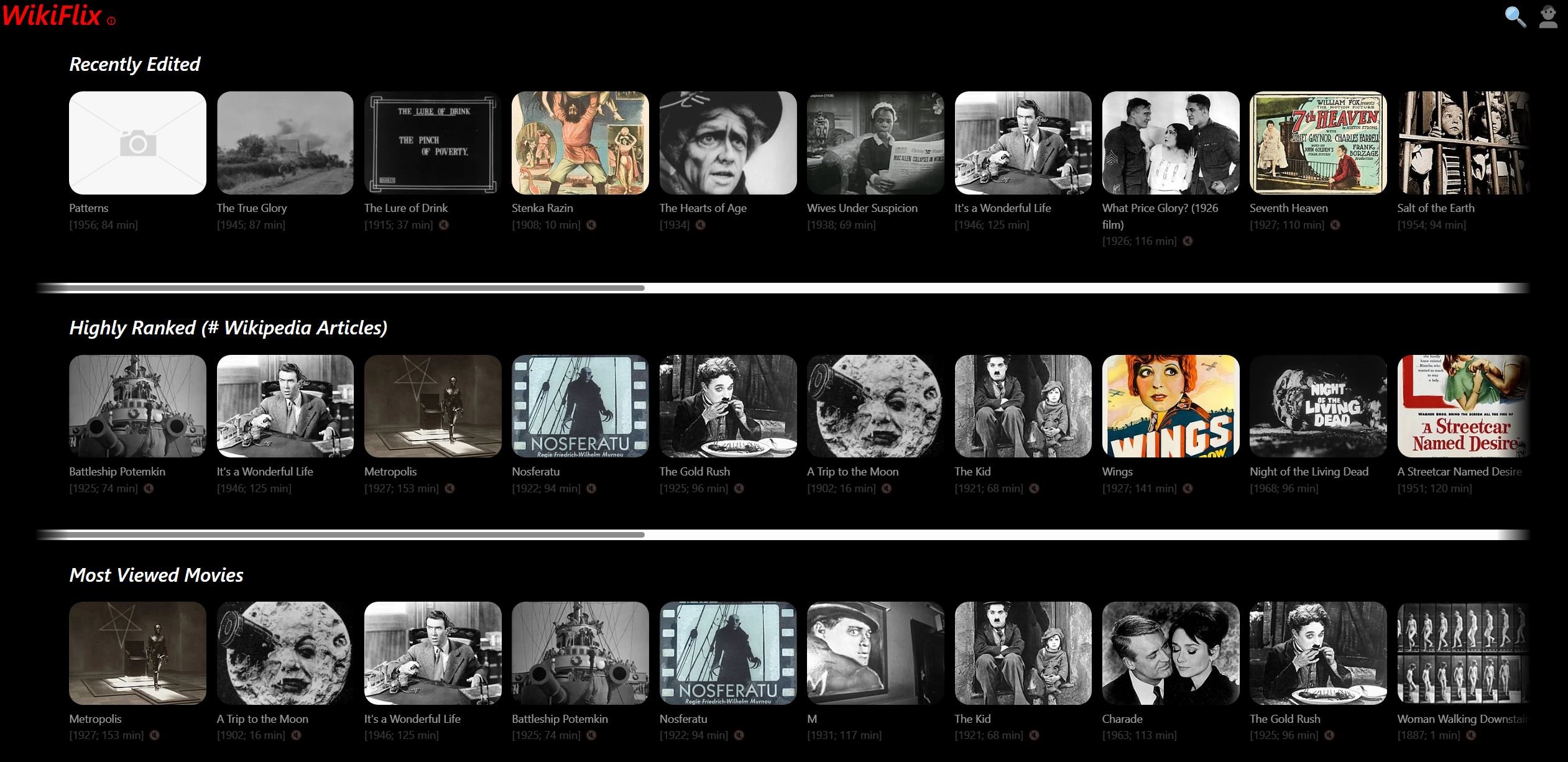 La plateforme permet de (re)voir d'immenses classiques comme Metropolis, Nosferatu, The Kid... ©Capture d'écran Wikiflix