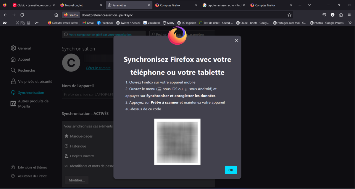 Mozilla Firefox - L'activation de la synchronisation sur PC