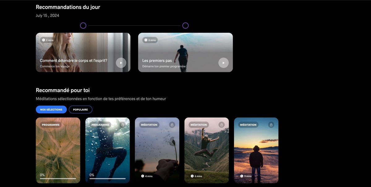 Une application de méditation proposant de nombreux contenus personnalisés © Meditopia