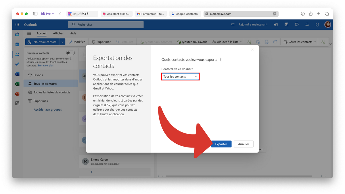 Exporter les contacts Outlook © Clubic