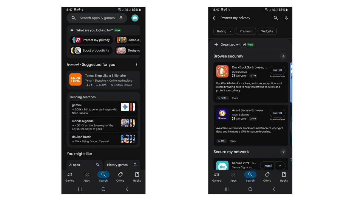 Des suggestions personnalisées grâce à l'IA. ©Telegram @blank94855/Android Authority/Google