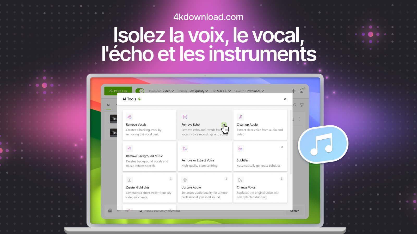 Le logiciel met à disposition des outils audio avancés, auparavant réservés aux experts. ©4K Video Downloader 