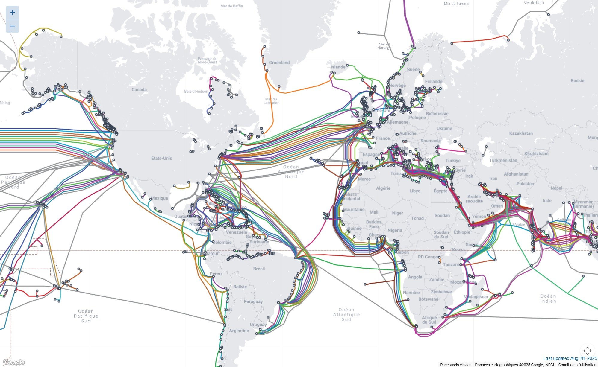 Vous n'imaginez pas le nombre de câbles sous les mers et les océans © submarinecablemap.com
