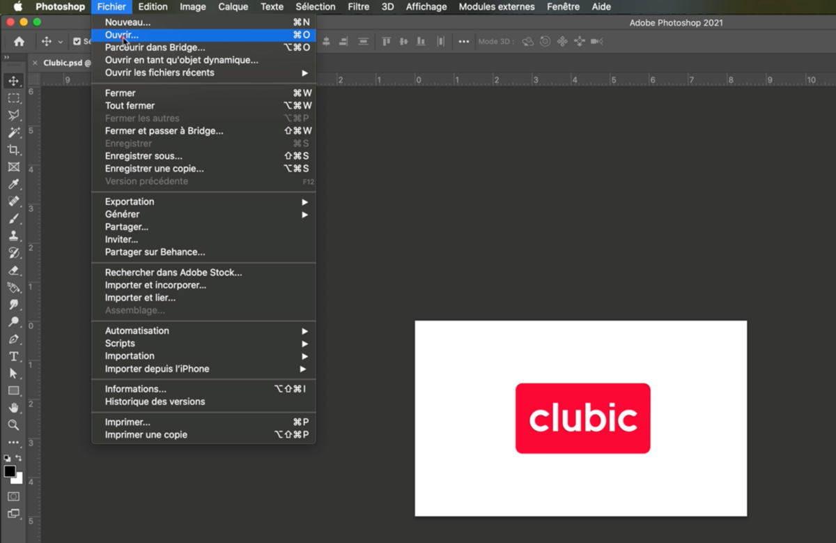 Ouvrir un document depuis l'interface de Photoshop