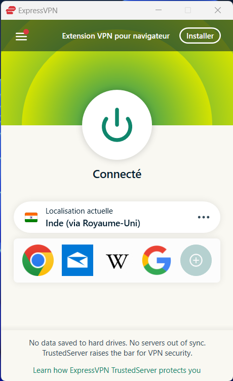 ExpressVPN - L'interface de connexion