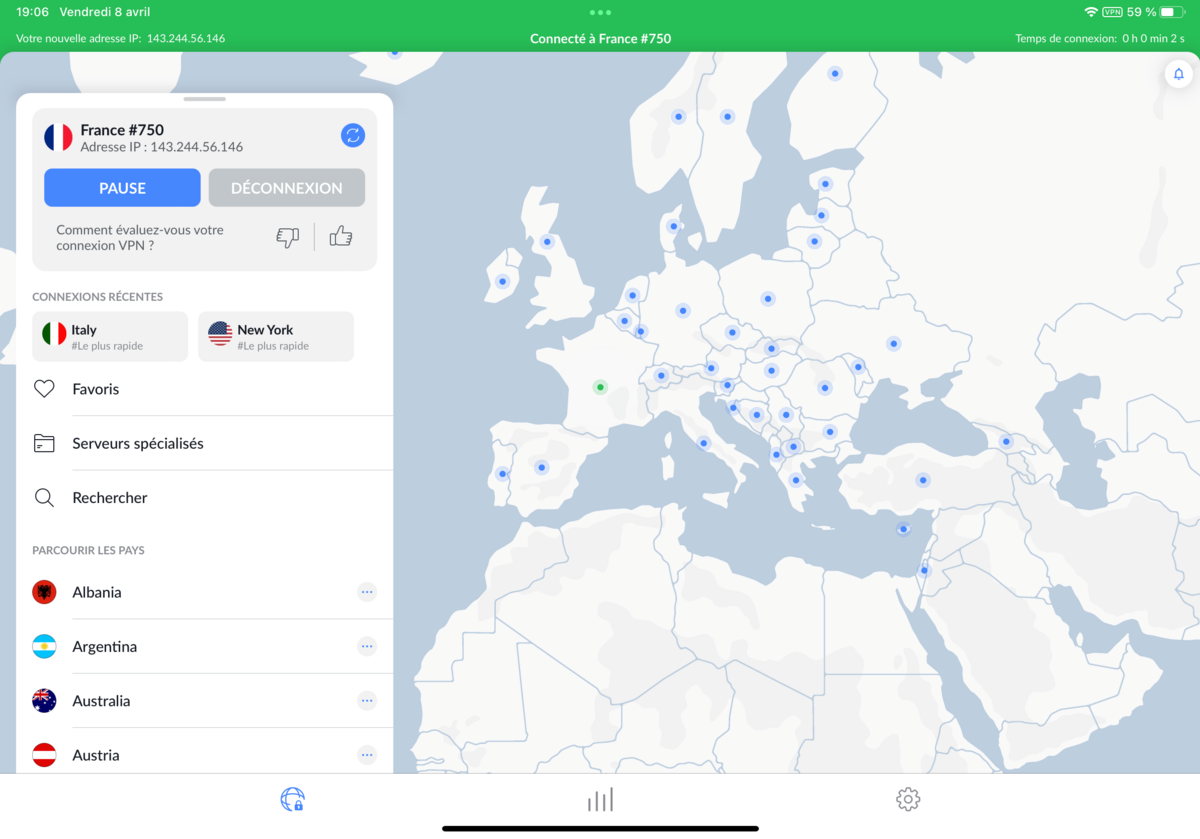 Choisissez votre géolocalisation de substitution parmi un vaste choix de 5500 serveurs.