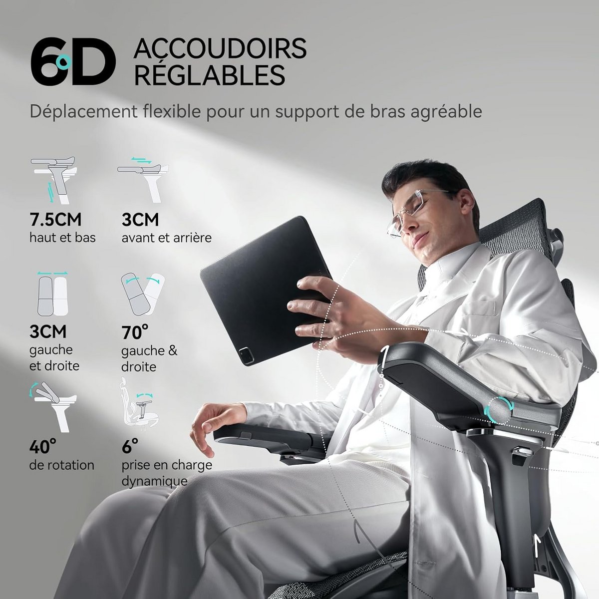 Les accoudoirs auraient gagné à s'ajuster un peu plus en hauteur. ©Hbada