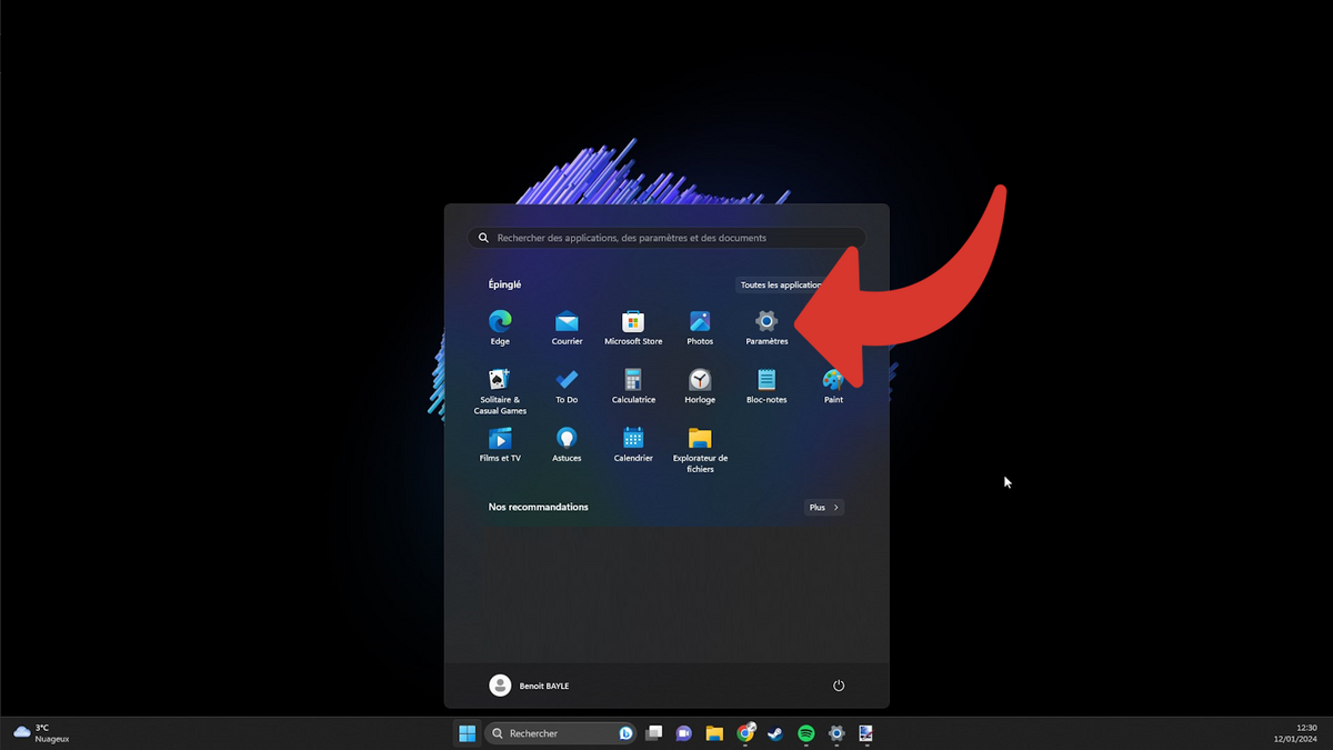 Accédez aux paramètres Windows 11 ©Benoit Baylé pour Clubic.com