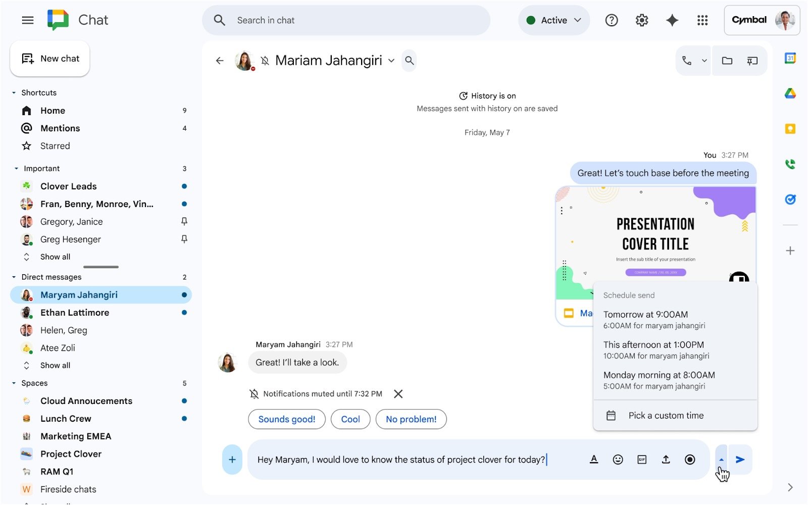 La planification des messages débarque enfin dans Google Chat. ©Google