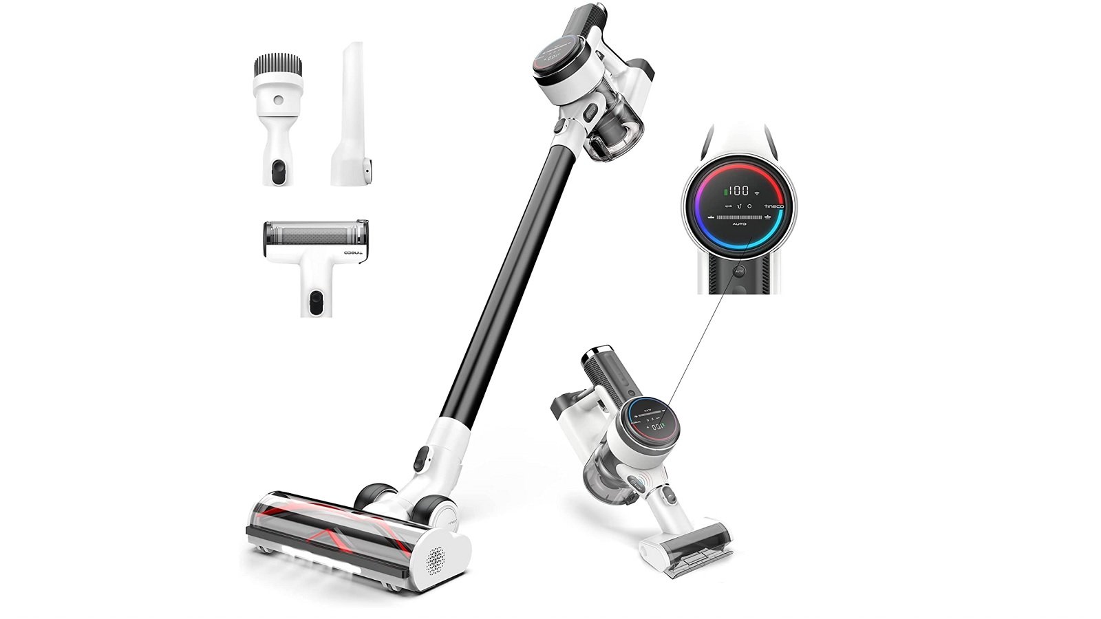 Un aspirateur fourni avec plusieurs accessoires