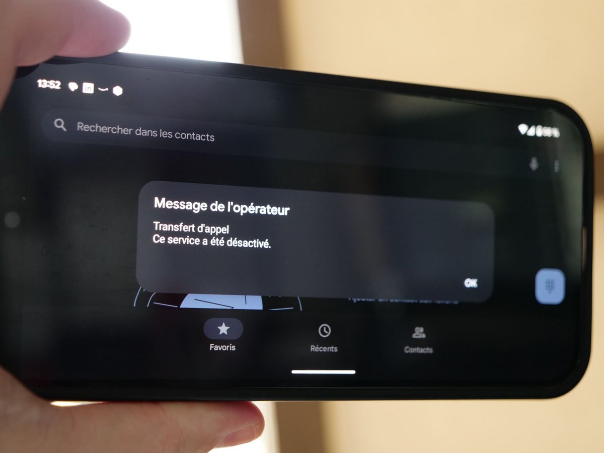 Voici le message de l'opérateur, une fois les redirections désactivées © Alexandre Boero / Clubic