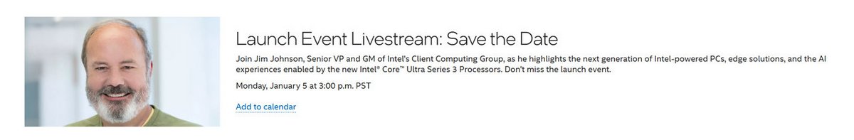 Intel prépare le lancement de Panther Lake au CES 2026. ©Intel