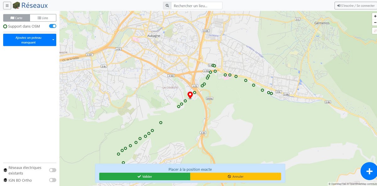 Il est possible, sur OSM, d'ajouter un poteau manquant