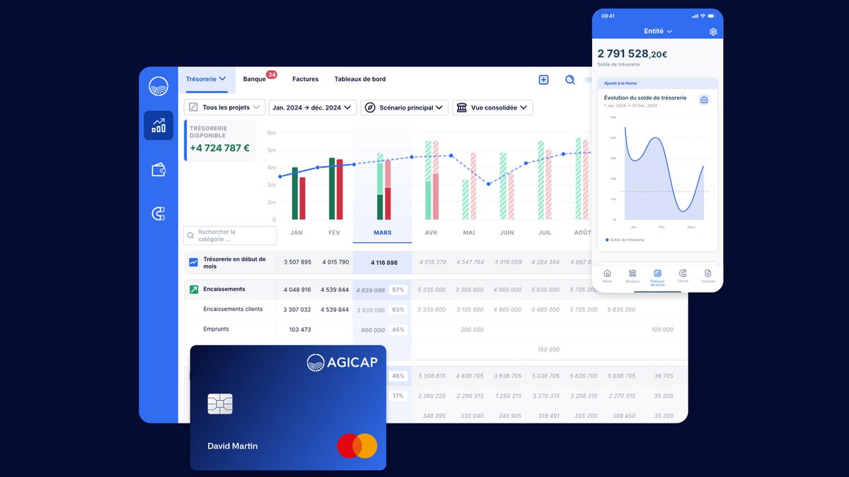 Une solution solution tout-en-un pour anticiper votre trésorerie, gérer vos dépenses professionnelles, exécuter vos paiements et structurer votre recouvrement - © Agicap