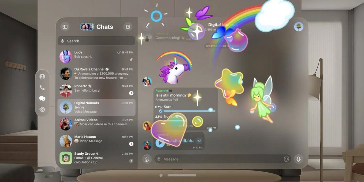Cette version visionOS de Telegram s'annonce plutôt réussie © 9to5Mac