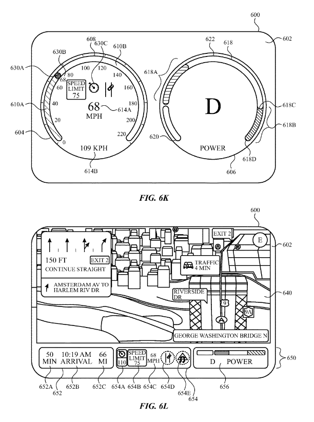 Le tableau de bord virtuel imaginé par Apple © Uspto via Patently Apple