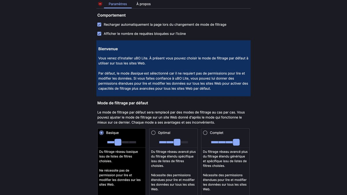uBlock Origin Lite Filtrage