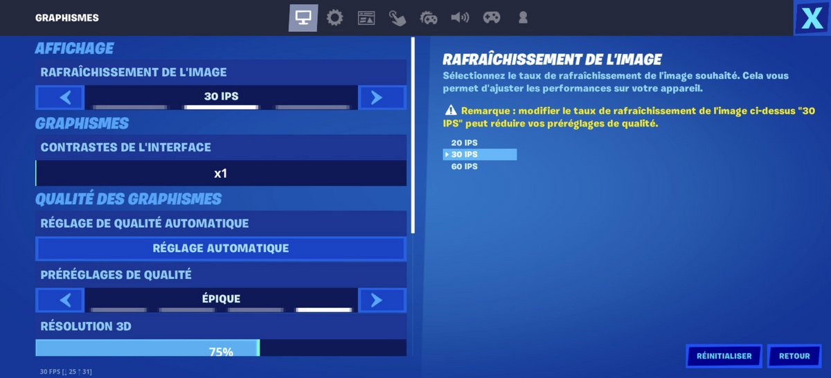 Fortnite est très stable en qualité "Epique" à 30 i/s.