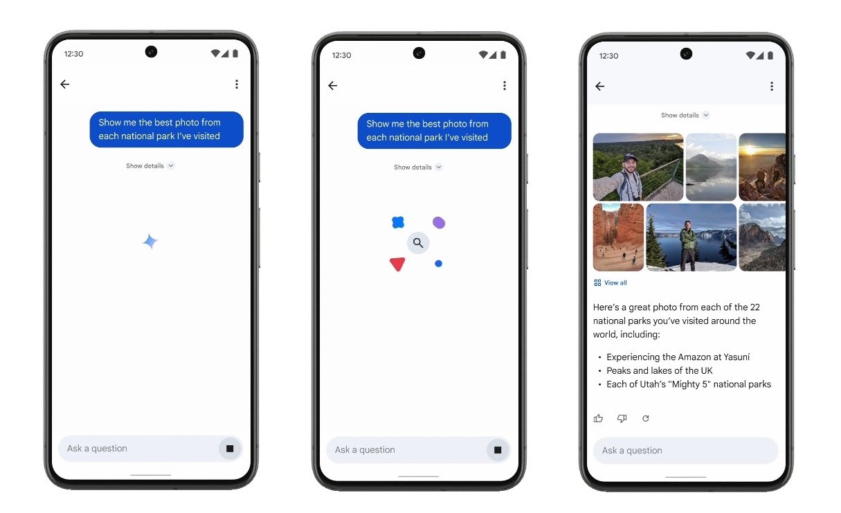 Un exemple de ce que vous pourrez faire avec Ask Photos © Google, captures d'écran compilées par Clubic