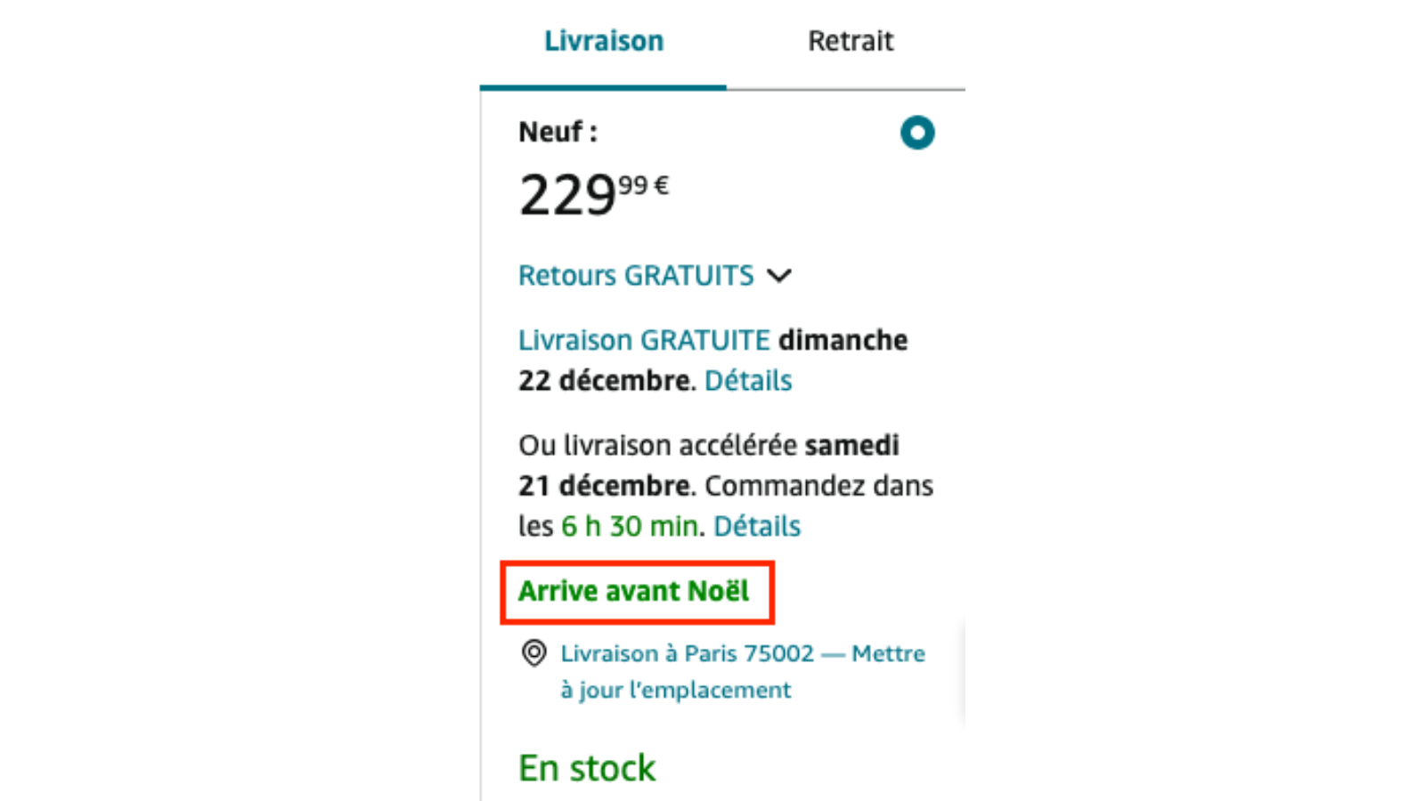 délai livraison amazon
