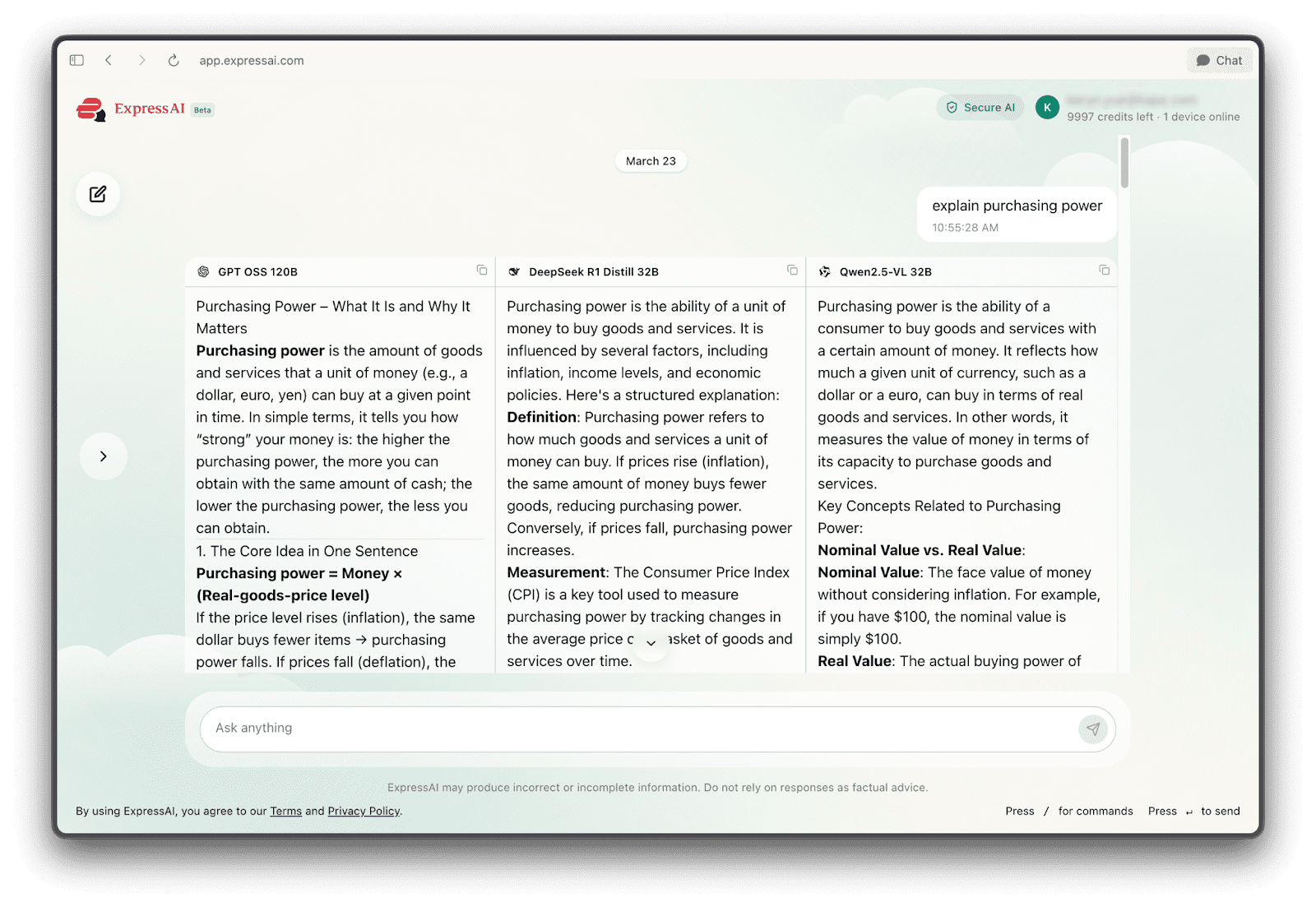 ExpressAI mise sur la comparaison entre modèles pour donner la main sur le raisonnement, sans exposer les données soumises. © ExpressVPN