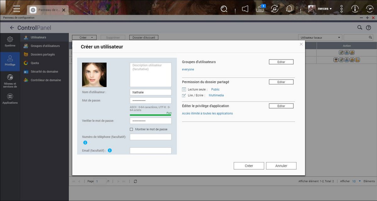 L'interface de création des utilisateurs du NAS ne remplace pas un véritable contrôle parental © Clubic