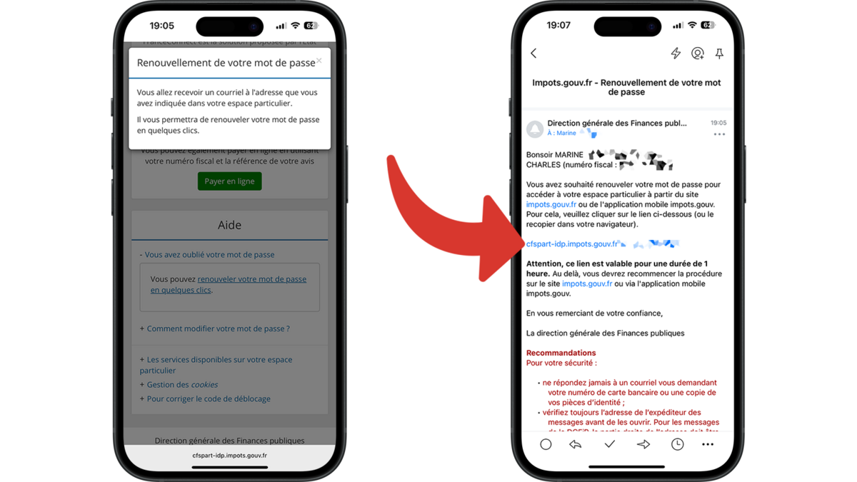 Utiliser le lien pour réinitialiser le mot de passe du compte impots gouv © Clubic