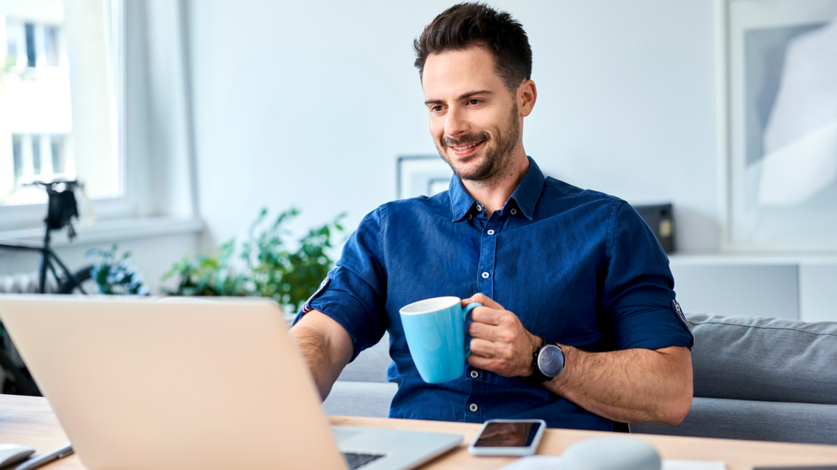 happy man laptop