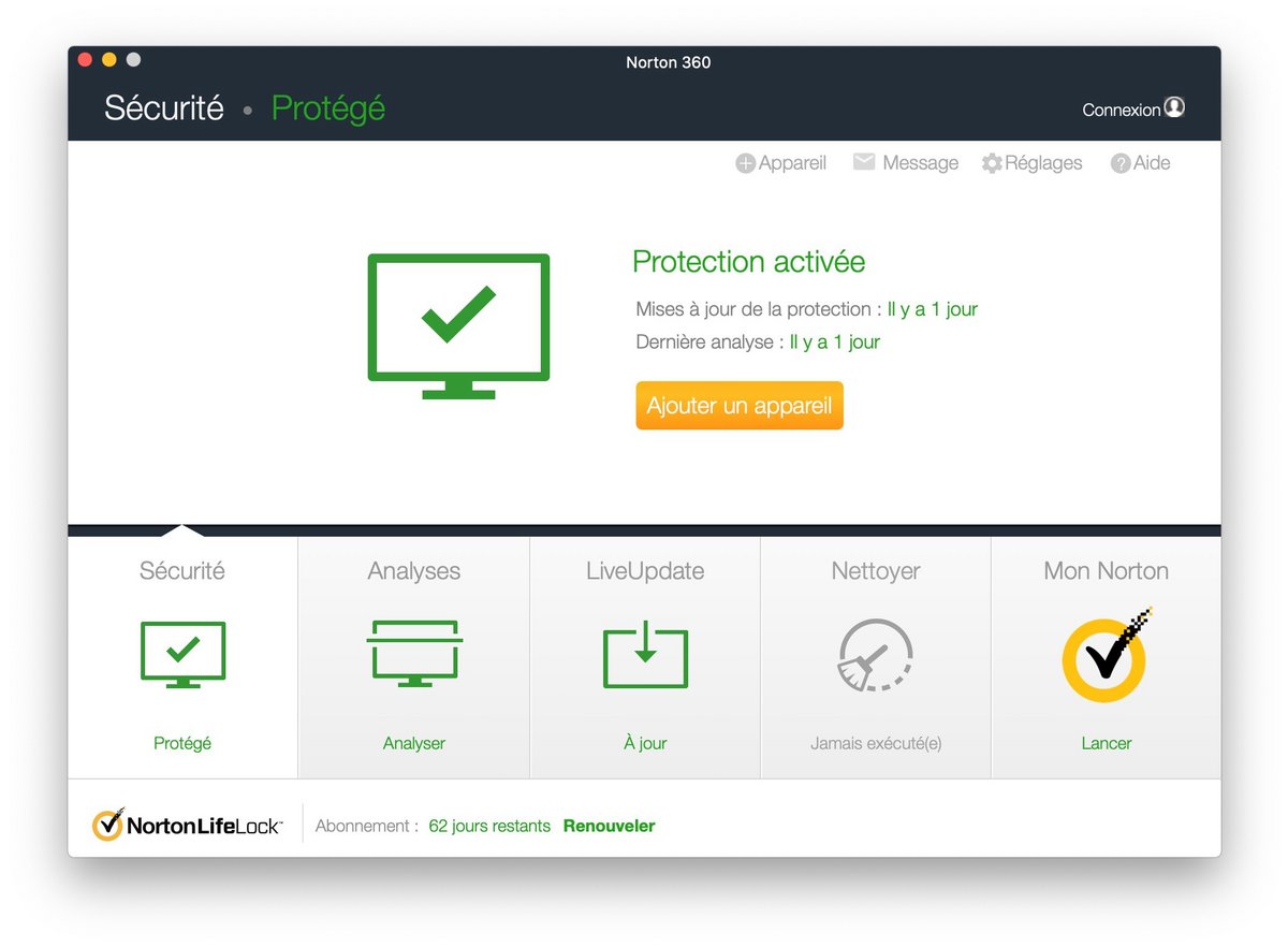 L'interface de Norton 360 premium est un peu compliquée par la présence de deux « hubs », que l'on peut heureusement reconfigurer comme précédemment, pour ne garder que le centre Norton Security. © Clubic