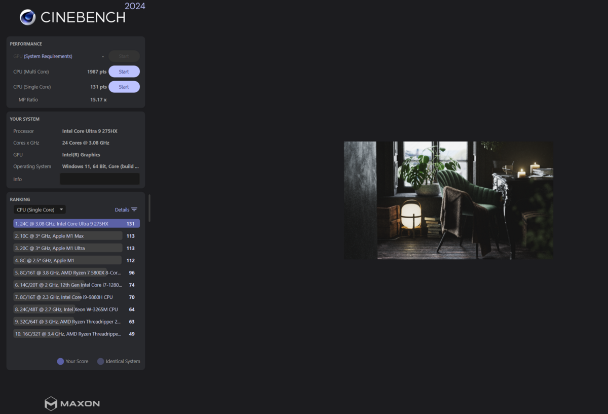 Les résultats sous Cinebench R24. ©Clubic
