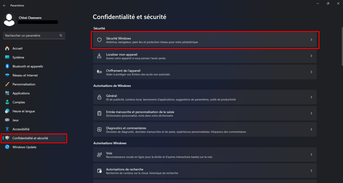 Rendez-vous dans les paramètres de sécurité Windows. © Clubic