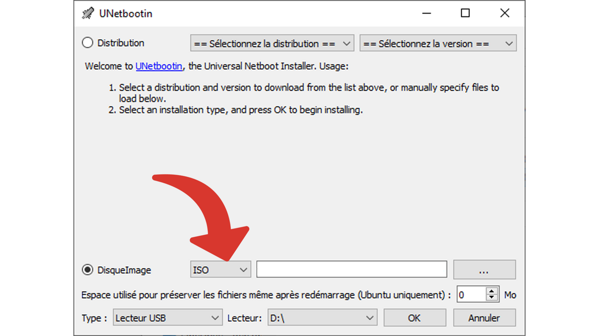 Choisir le type de l'image disque : ISO © Clubic