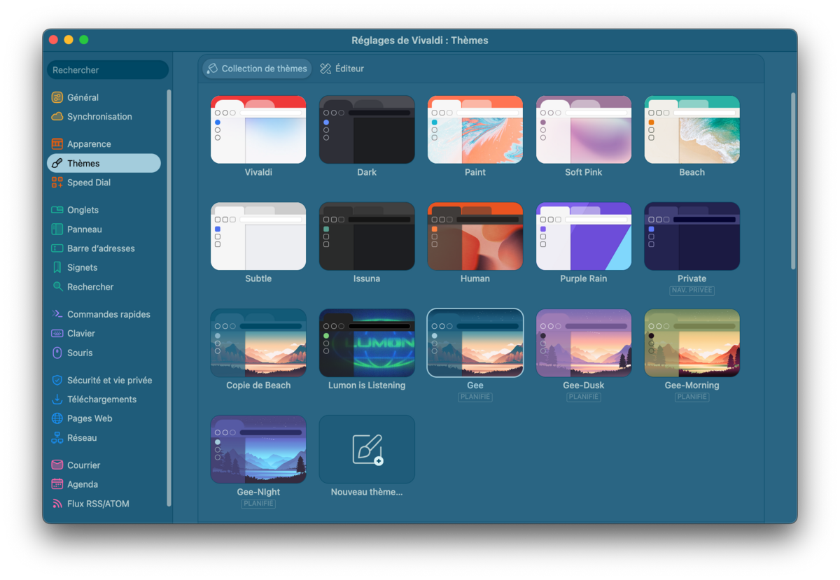 Vivaldi - Le gestionnaire et planificateur de thèmes