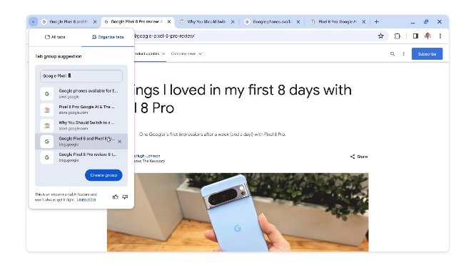 La création automatique de groupes d'onglets © Google