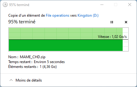 Débits observés en écriture sur une copie « simple » via l'explorateur de Windows en USB 3.2 Gen 2x2 © Nerces