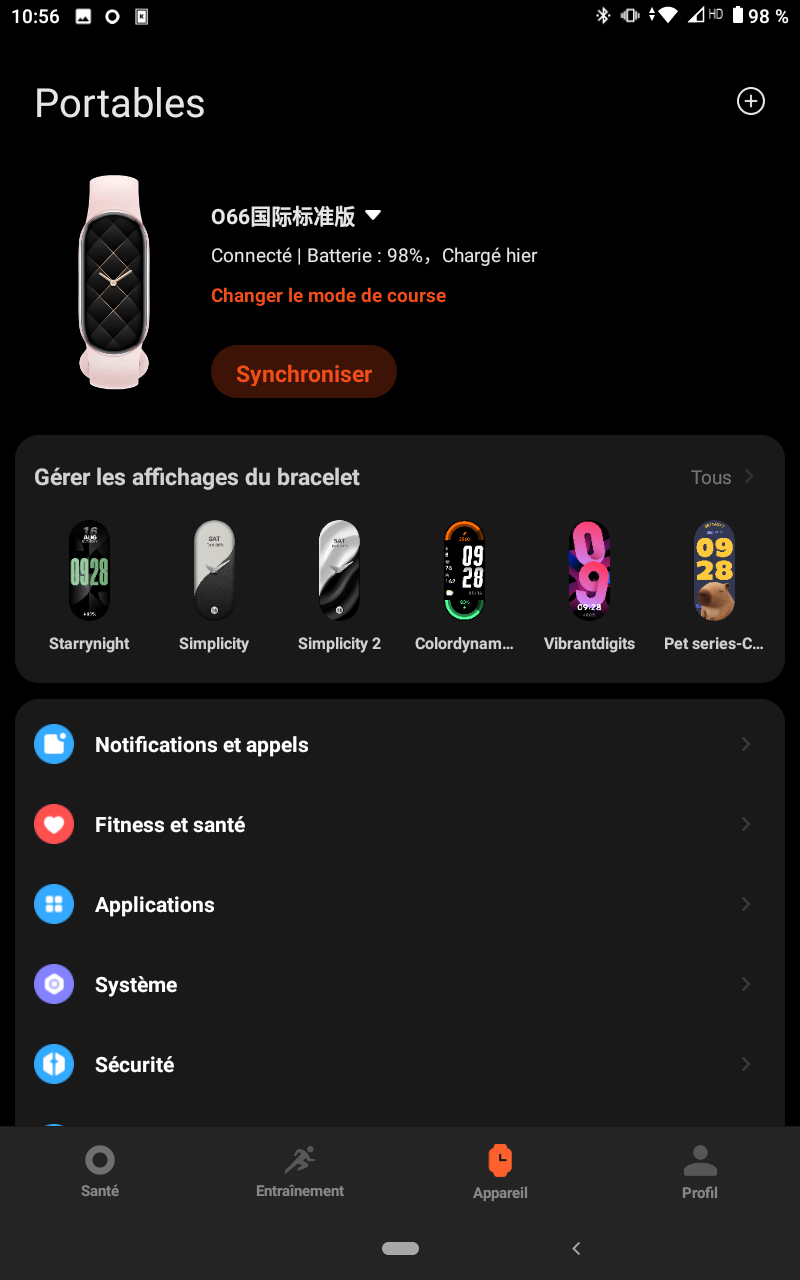 Mi Fitness - Paramètres Band 10