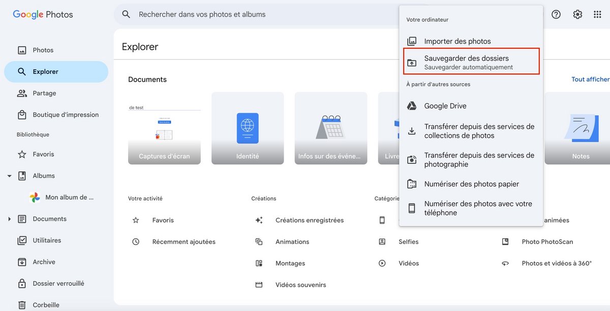 Google Photos Sauvegarde Dossiers