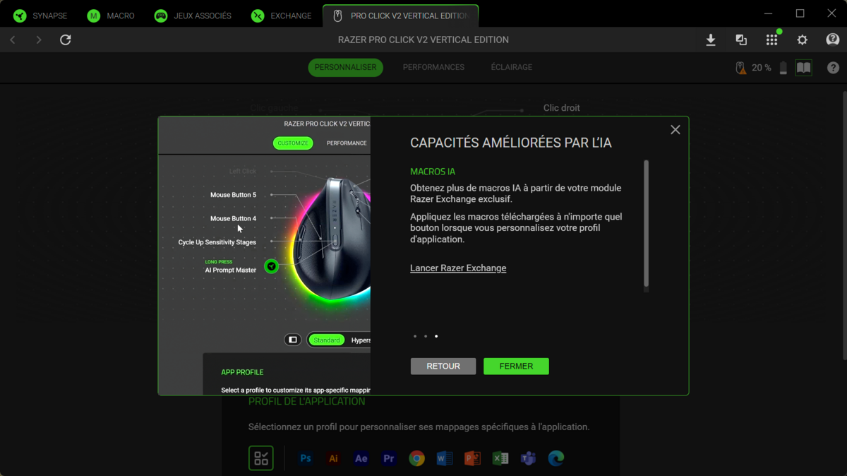 Un soupçon d'IA parfaitement inutile est intégré par Razer au logiciel Synapse V3. ©Razer