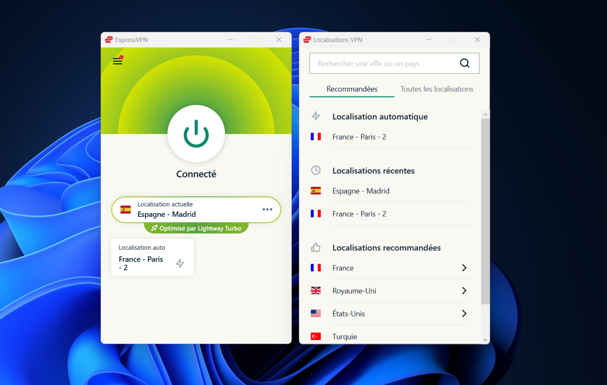ExpressVPN affiche une interface facile à prendre en main et opère plus de 3000 serveurs dans 105 pays. © Clubic