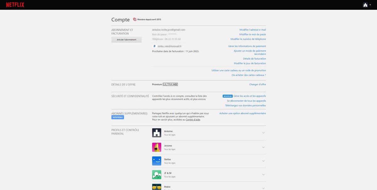 Netflix - Les paramètres de compte
